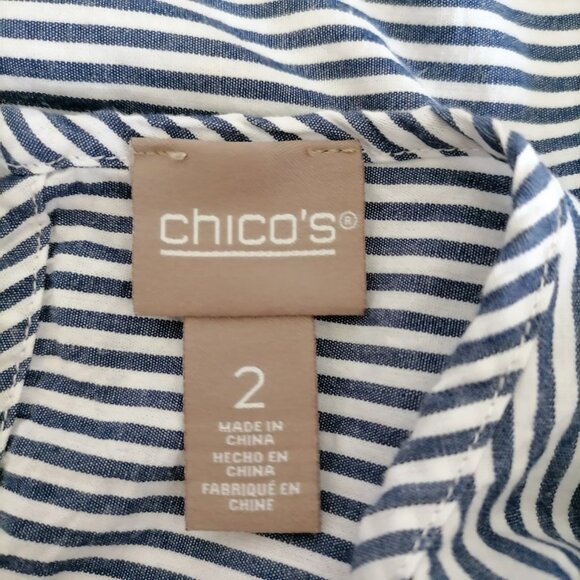 Chico's Womens Blue Round Neck Lace Detailing Striped Blouse Top Size 2 US L - Picture 5 of 7